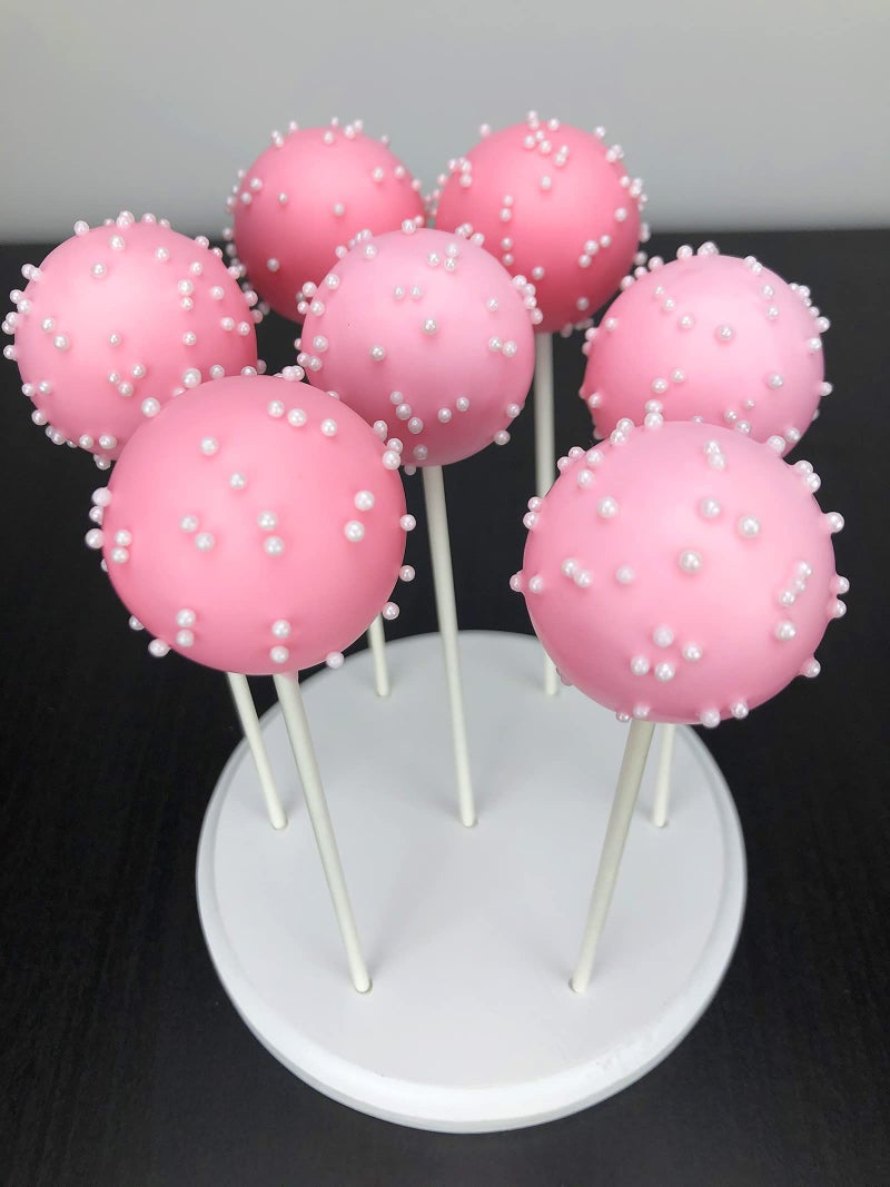 NANGOPOP 2 Pack Cake Pop Stand - حامل مصاصات خشبي ذو 7 فتحات يعرض حلوى مستديرة أو حامل مصاصة لحفلات الزفاف وأعياد الميلاد باللون الأبيض - Image 5